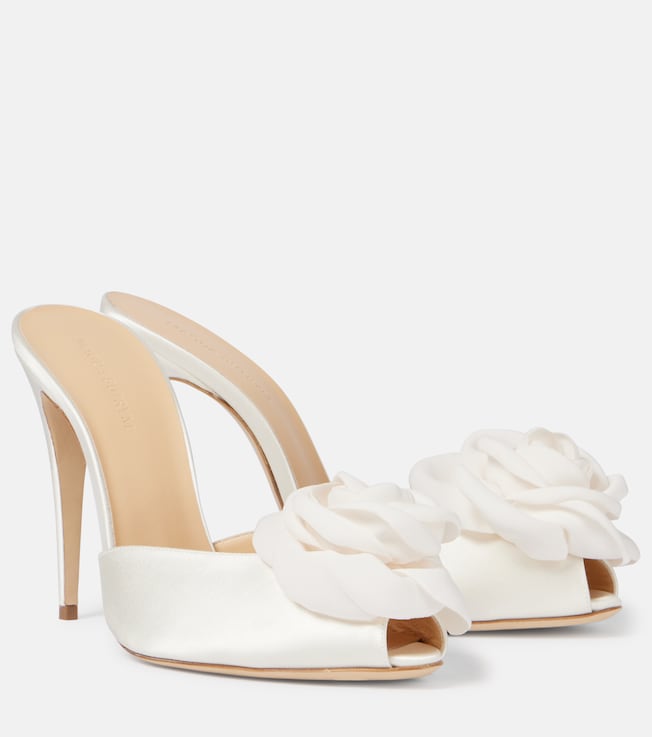 Bridal floral-appliqué satin mules | Magda Butrym
