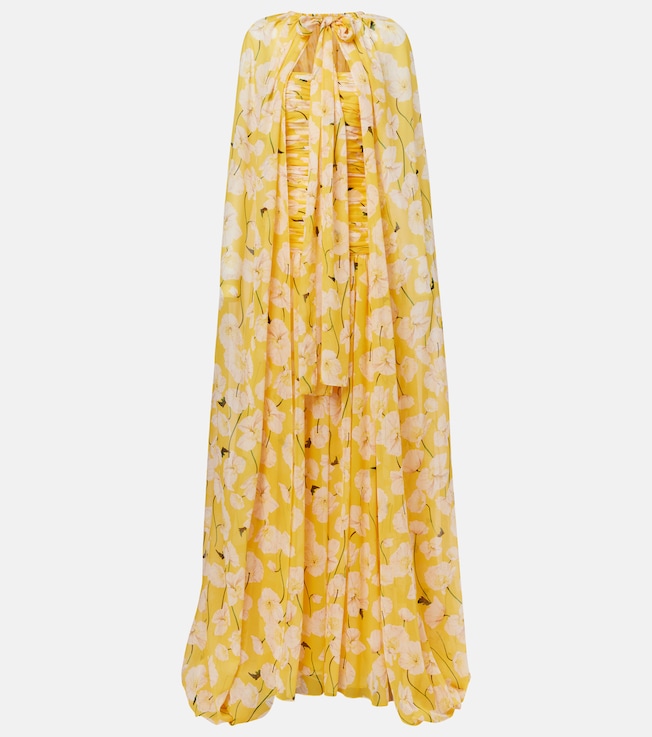 Gathered caped silk gown | Carolina Herrera