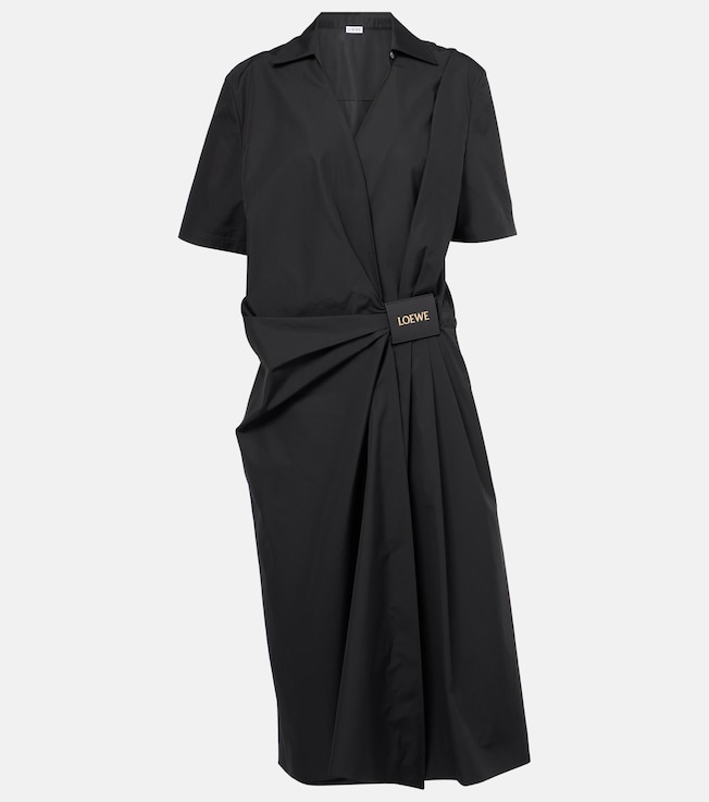 Gathered cotton poplin wrap dress | Loewe