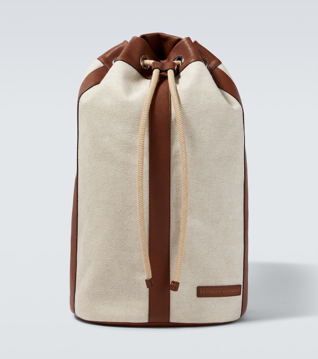 Leather-trimmed canvas backpack | Brunello Cucinelli