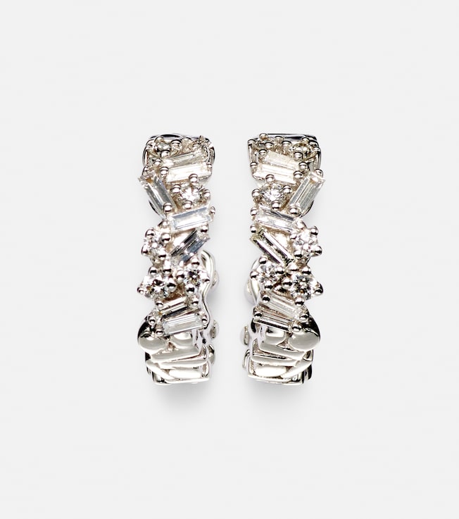 Fireworks 18kt white gold hoop earrings with diamonds | Suzanne Kalan