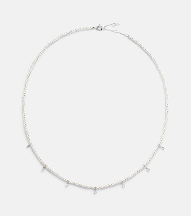 18kt white gold necklace with diamonds and pearls | Persée