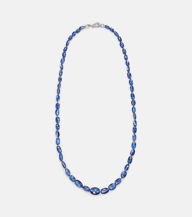 18kt white gold beaded necklace with kyanite and diamonds | Ileana Makri