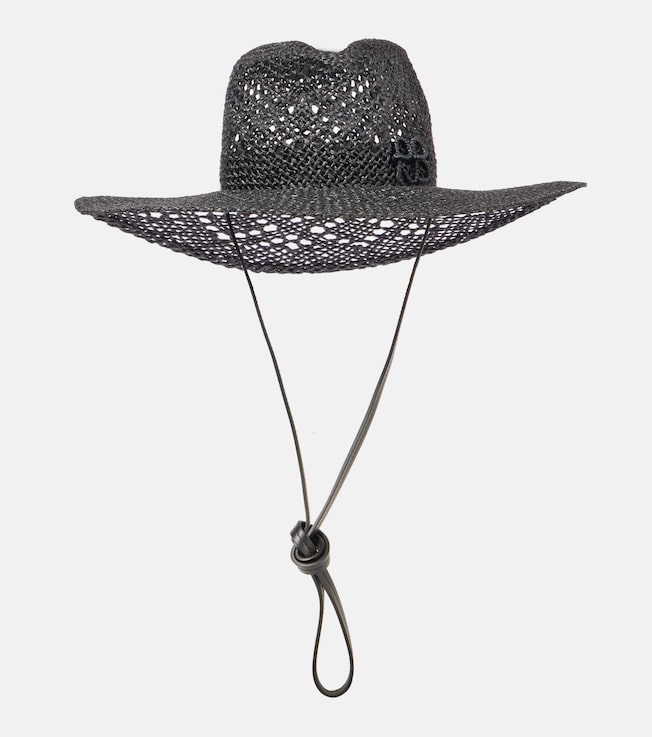 Logo leather-trimmed straw fedora  | Ruslan Baginskiy