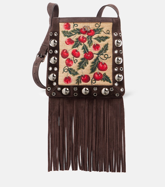 Nellcôte Small suede-trimmed crossbody bag | Valentino Garavani