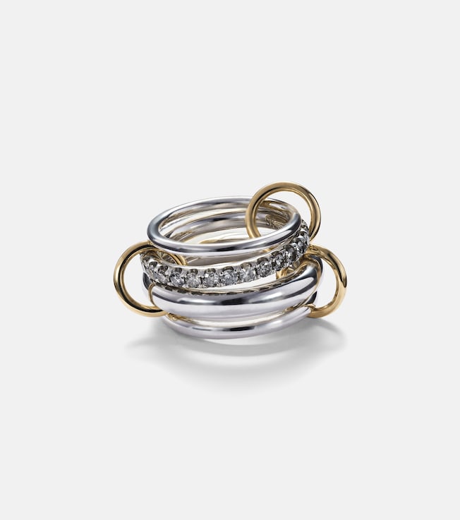 Janssen SG Gris sterling silver ring with diamonds and yellow and rose gold connectors | Spinelli Kilcollin