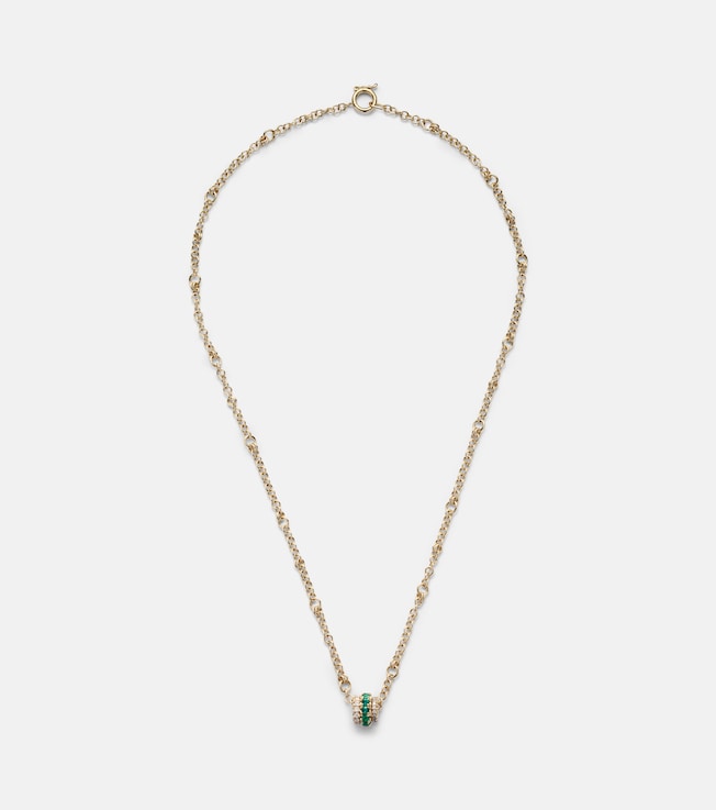 Gravity 18kt gold chain necklace with diamond and emerald | Spinelli Kilcollin