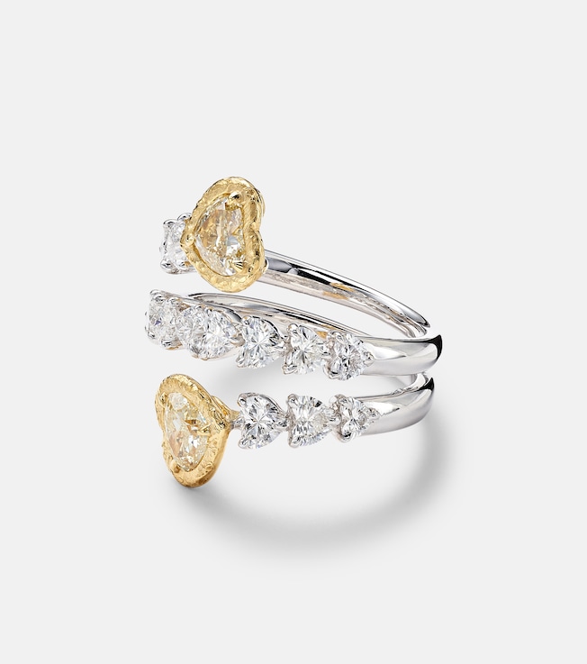 Yellow Heart 18kt white gold ring with diamonds  | Kamyen