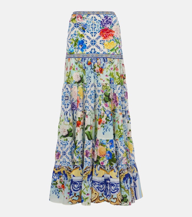 Floral tiered silk maxi skirt | Camilla