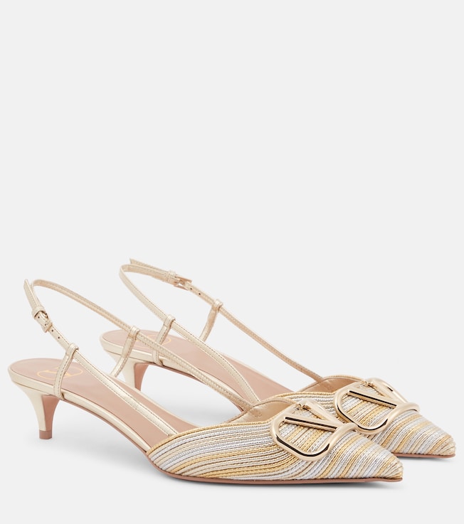 VLogo metallic leather slingback pumps | Valentino Garavani