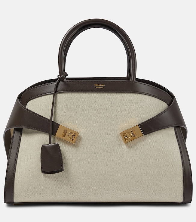Hug Medium canvas and leather tote bag | Ferragamo