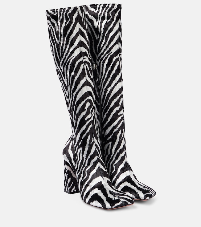 Marine Stretch 95 velvet knee-high boots | Amina Muaddi