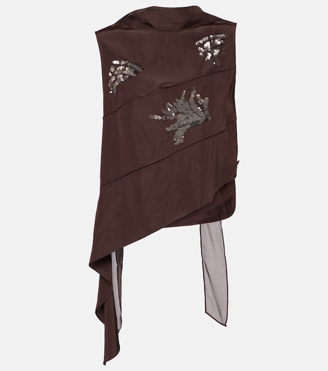 Embellished scarf-detail asymmetric top  | Jacques Wei