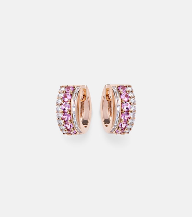 Lola 18kt rose gold hoop earrings with diamonds and sapphires | Anita Ko