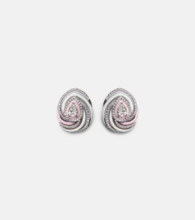 Oceane 18kt white gold earrings with enamel and diamonds | Kamyen