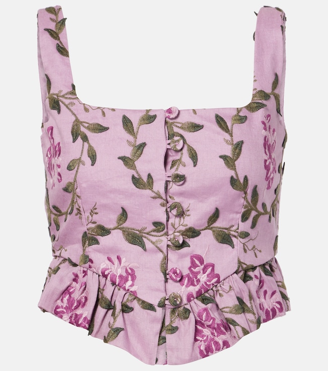Eslabon floral embroidered linen top | Agua by Agua Bendita