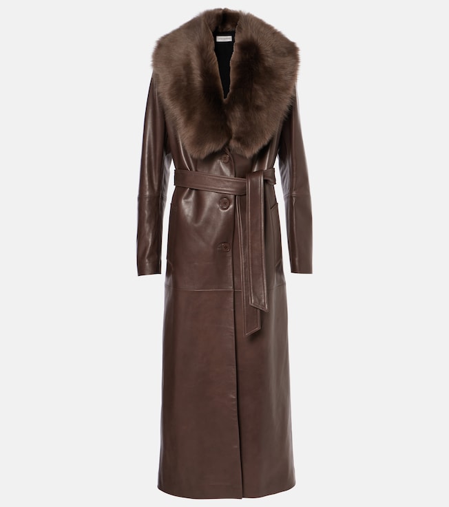 Dakota shearling-trimmed leather trench coat | Nour Hammour