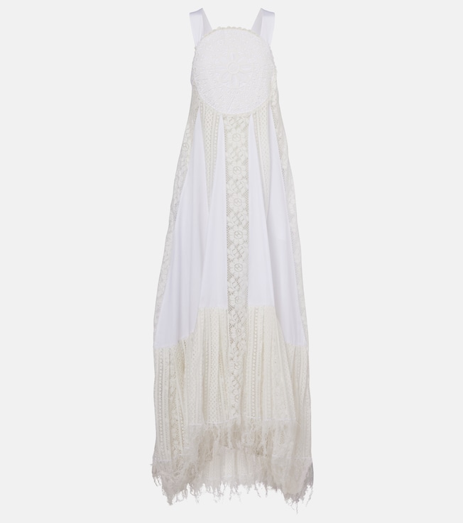 Asymmetric lace-trimmed cotton maxi dress | Loewe