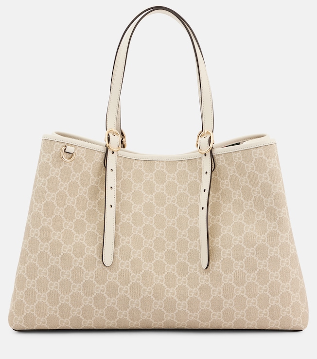 GG Emblem Medium leather-trimmed tote bag | Gucci