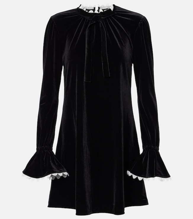 Bow-detail velvet jersey minidress | Ganni