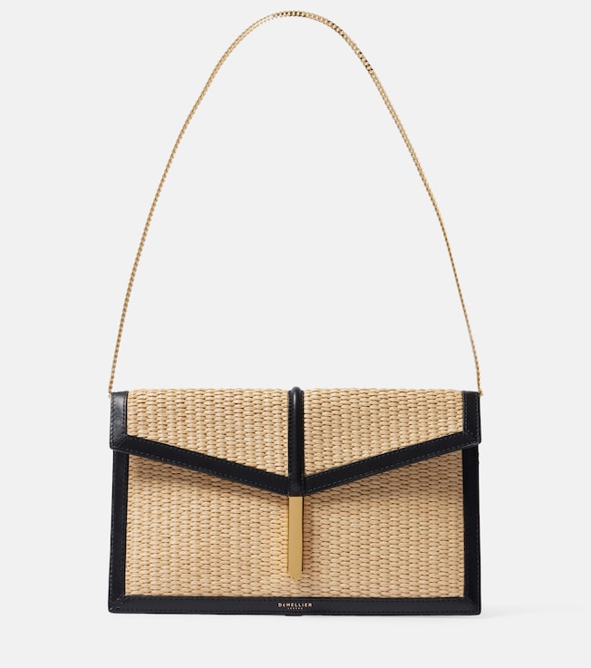 Tokyo leather-trimmed raffia clutch | DeMellier