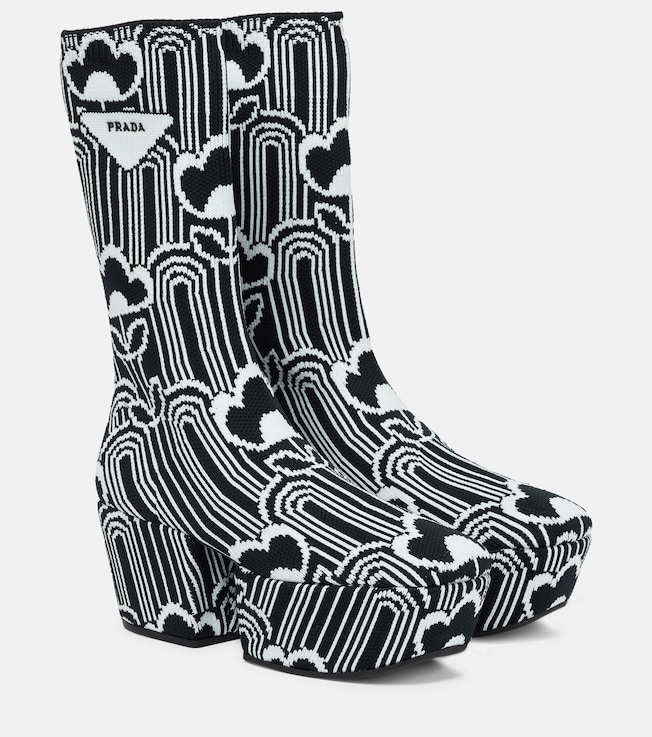 Jacquard platform ankle boots | Prada