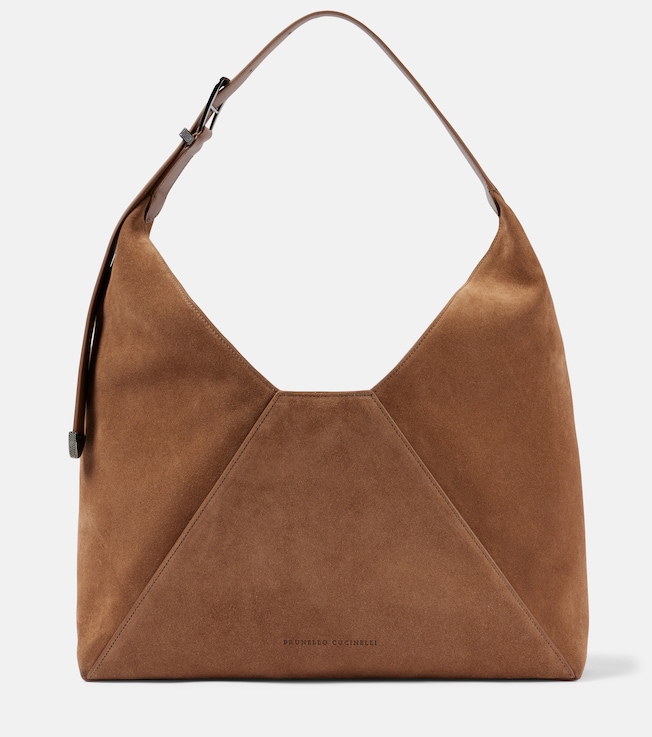Large paneled suede shoulder bag | Brunello Cucinelli