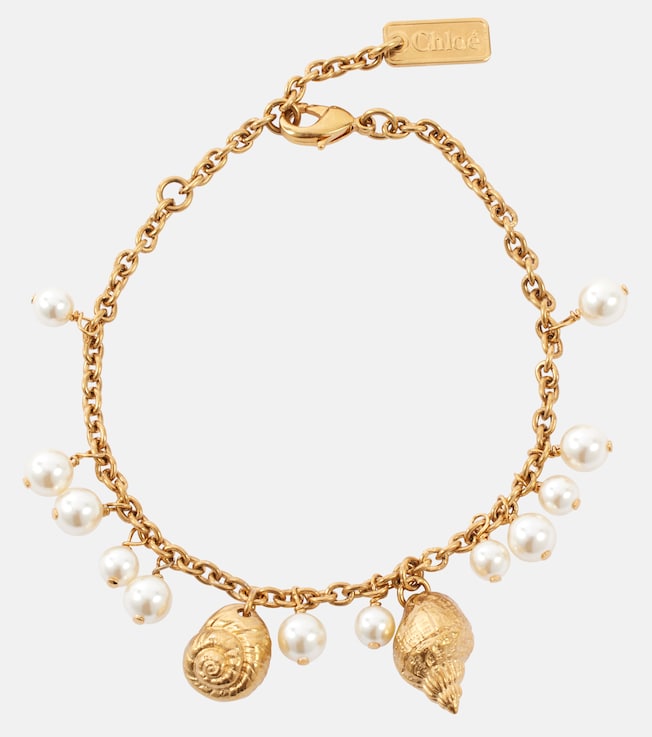 Faux pearls shell-embellished charm bracelet | Chloé