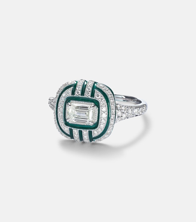 Art Deco 18kt white gold and enamel ring with diamonds | Kamyen