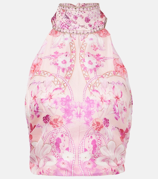 Floral embellished silk halterneck top | Camilla