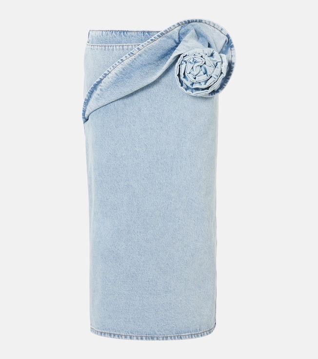 Floral-appliqué denim pencil skirt  | Magda Butrym