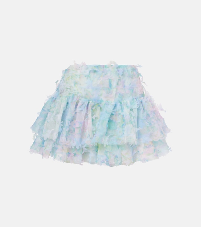 Floral-appliqué tiered tulle miniskirt  | Susan Fang