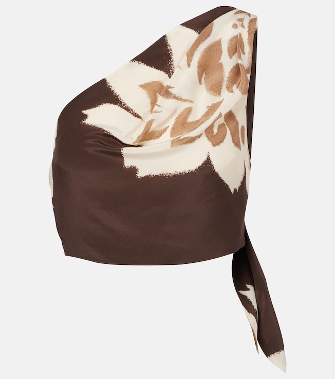 Floral one-shoulder silk satin top | SIR