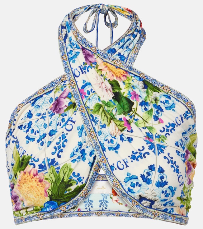 Crystal-embellished halterneck wrap top | Camilla