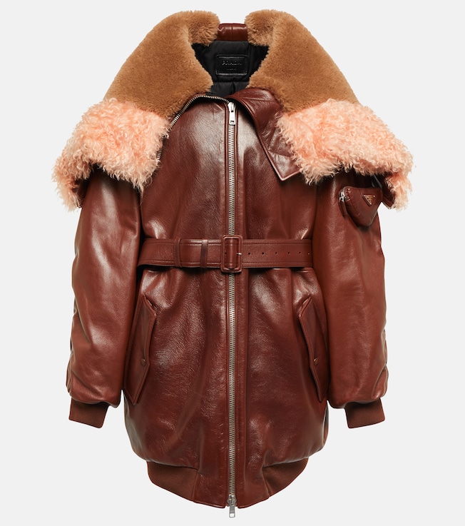 Mohair and shearling-trimmed leather coat | Prada