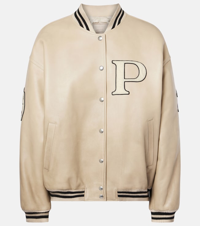 Patch-appliqué padded leather varsity jacket | Prada