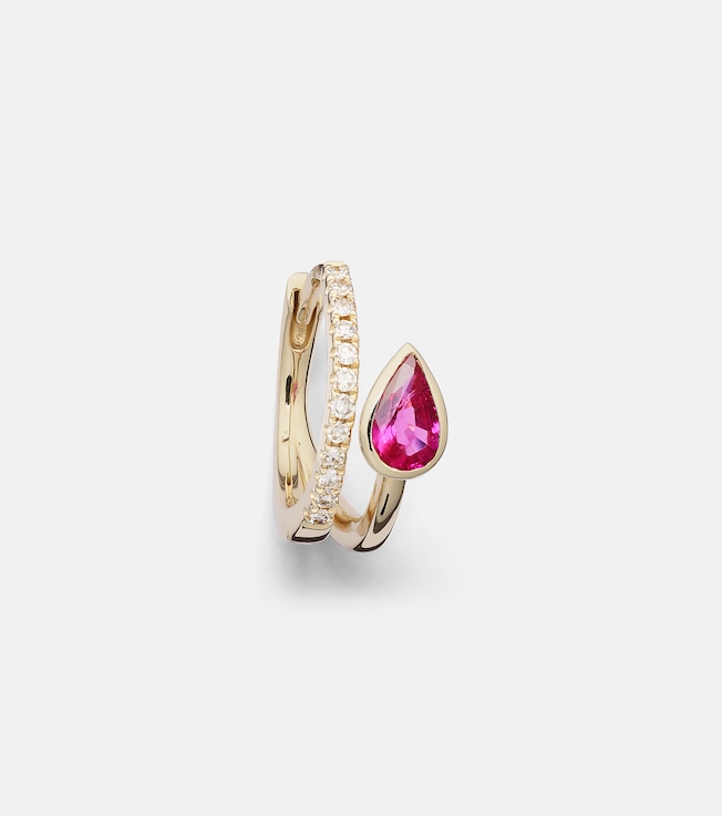 14kt gold single hoop earring with diamonds and sapphire | Roxanne First