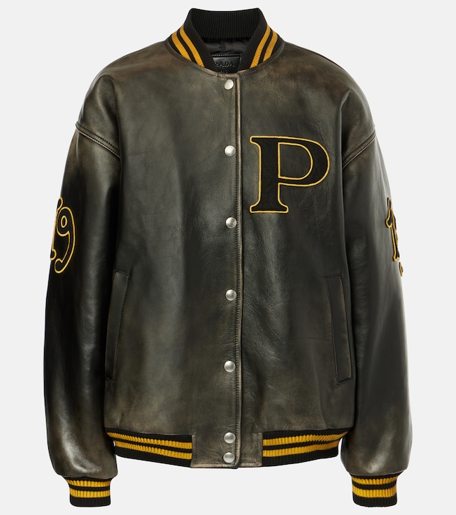 Leather varsity jacket | Prada