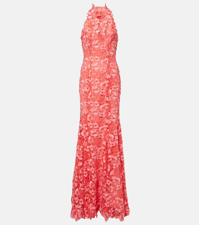 Floral-appliqué halterneck gown | Monique Lhuillier