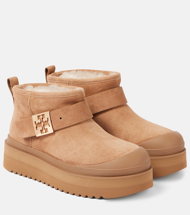 Mellow shearling-lined suede platform ankle boots | Tory Burch