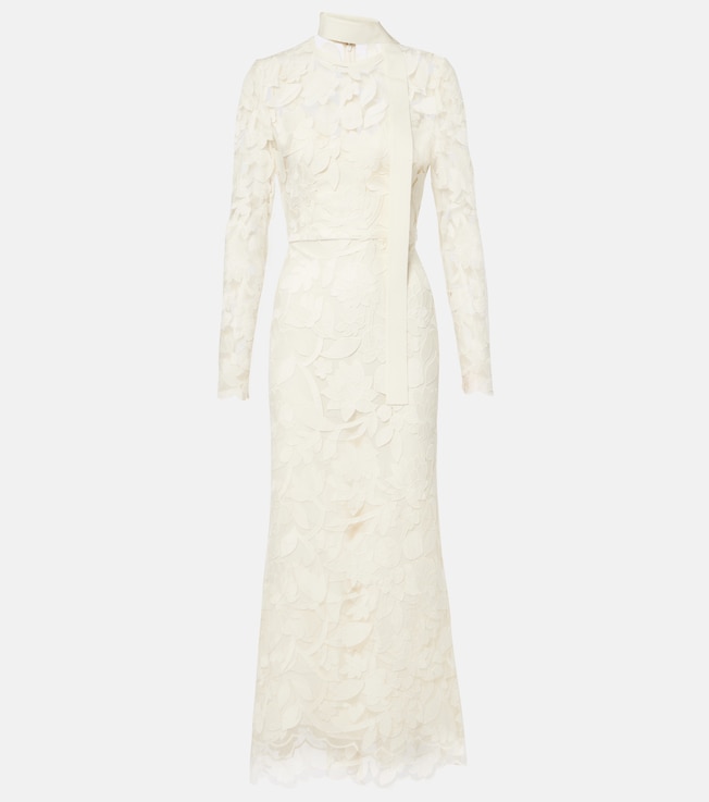 Floral embroidered tulle midi dress | Elie Saab
