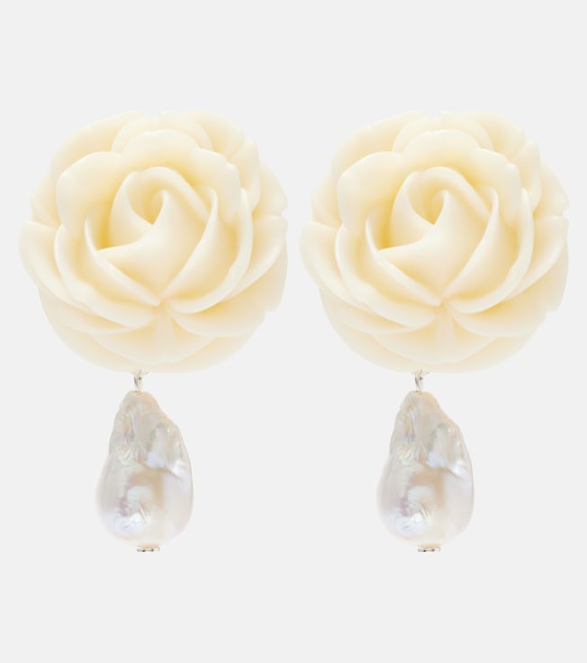 Rose sterling silver drop earrings with freshwater pearls | Magda Butrym
