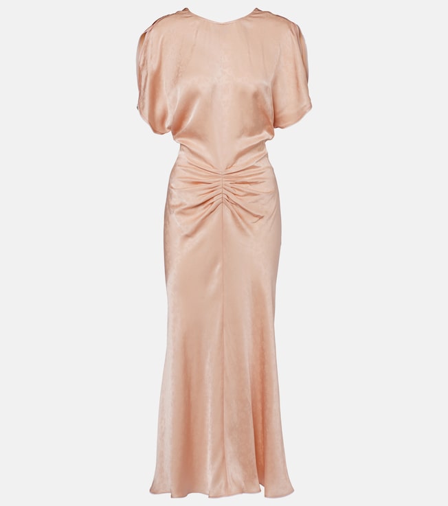 Ruched satin jacquard midi dress | Victoria Beckham