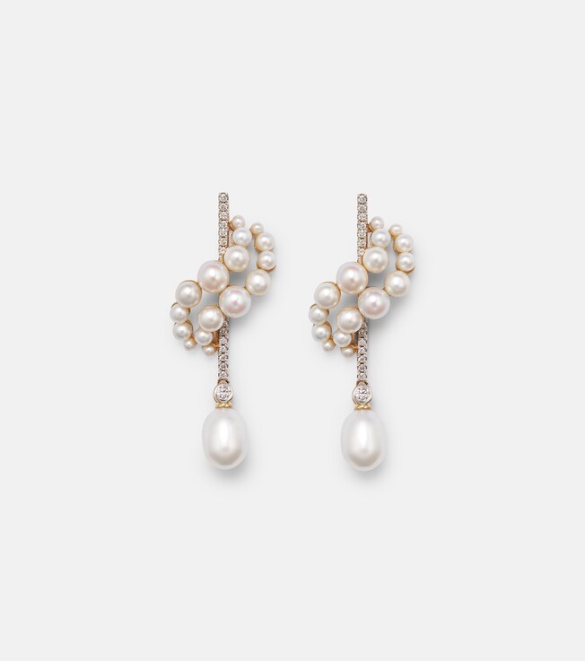 14kt gold earrings with diamonds and pearls | Mateo