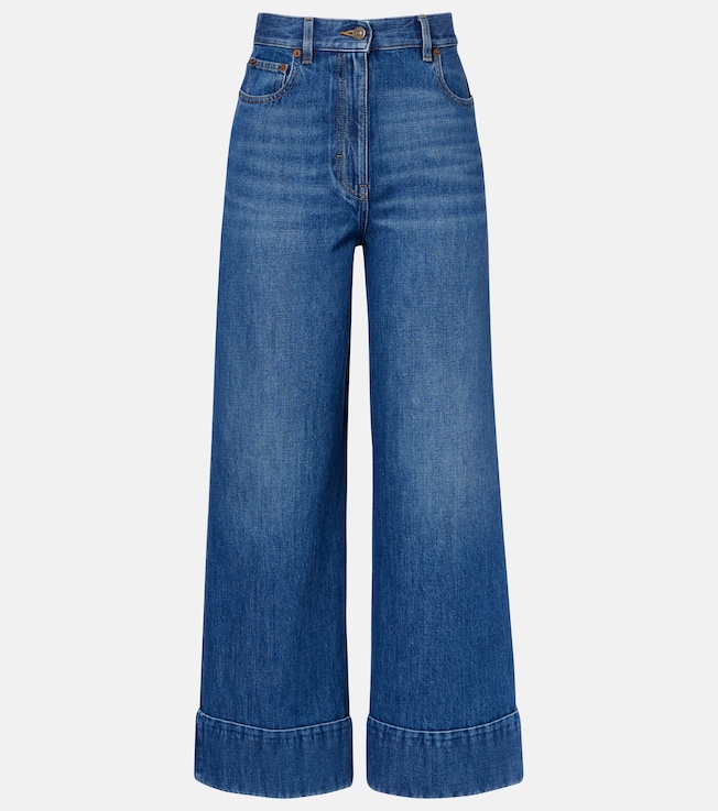 Leather-trimmed wide-leg jeans | Valentino