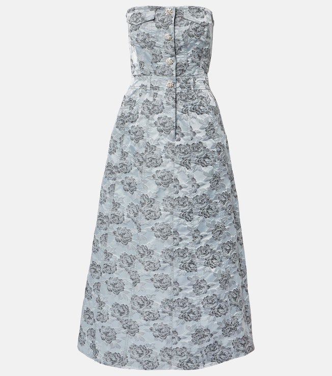 Strapless floral jacquard midi dress | Ganni