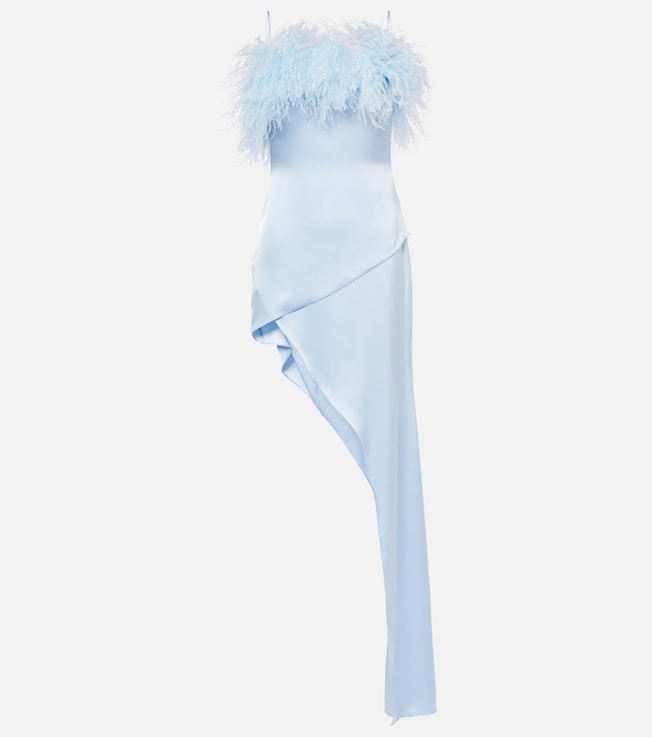 Feather-trimmed satin cocktail dress | David Koma