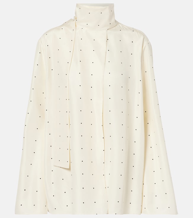 Polka-dot tie-neck silk foulard blouse | Róhe
