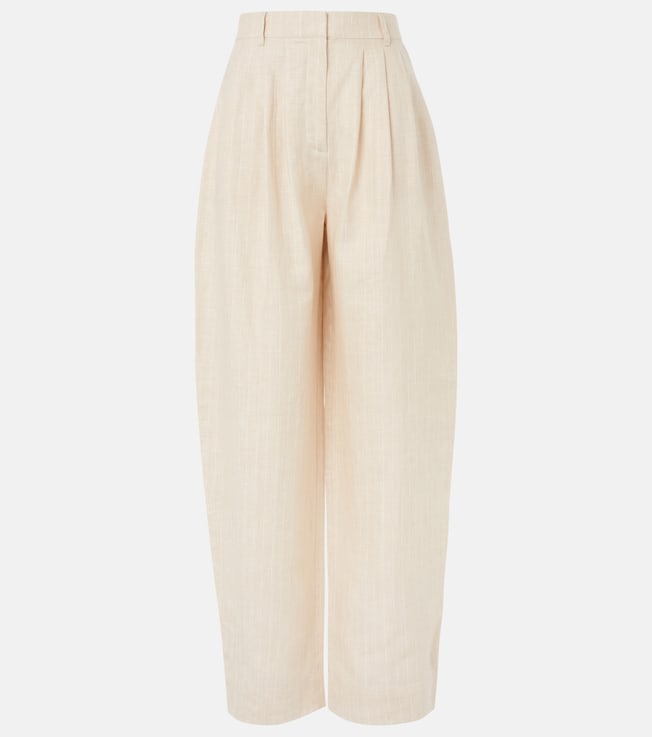 Lucille pinstripe linen barrel-leg pants | Posse
