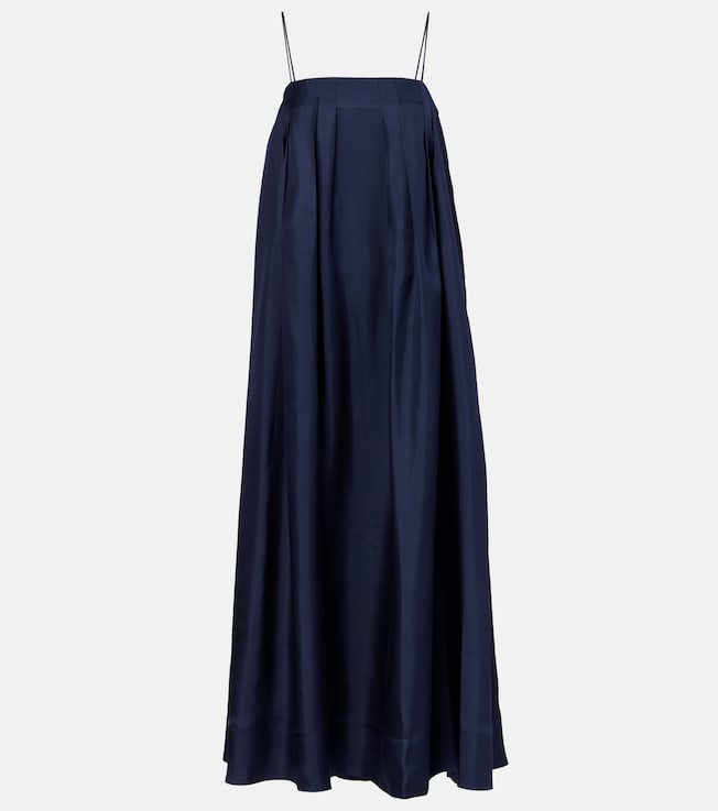Heather pleated silk twill maxi dress | Asceno